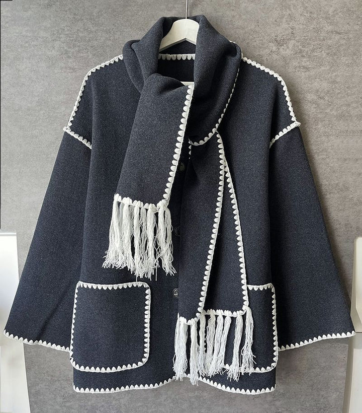 Stylish Chic Contrast Color Line Coat