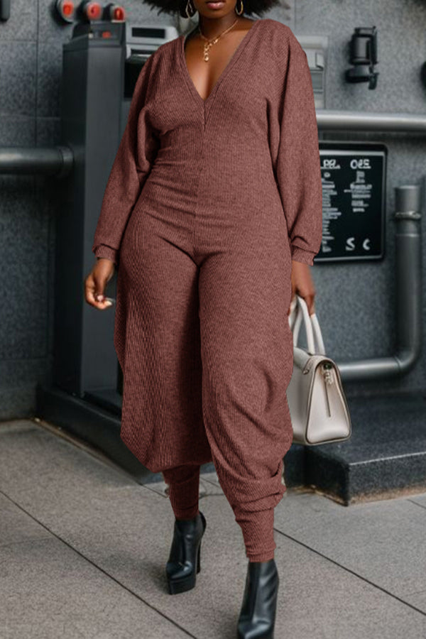 Cozy V Neck Batwing Sleeve Jumpsuit