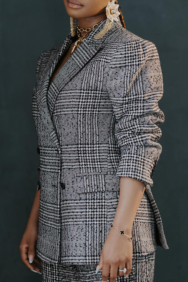 Plaid Double Breasted Blazer & Pants Set