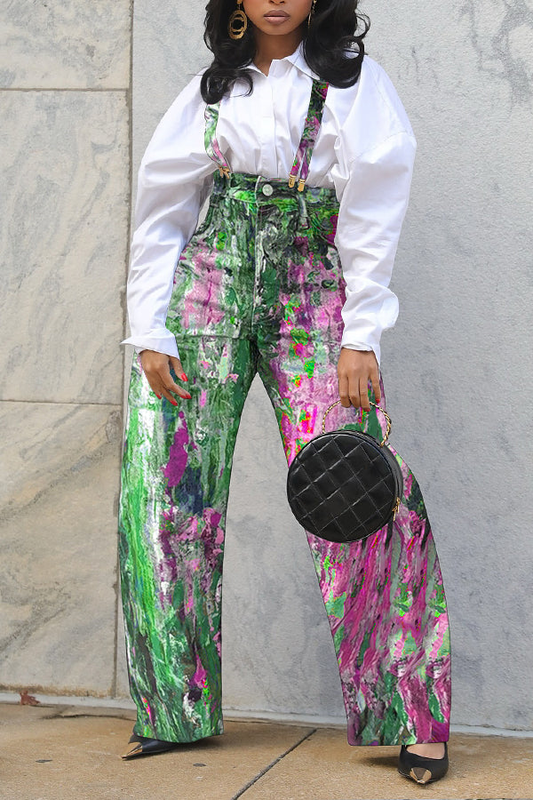 Colourful Abstract Print High Waist Detachable Overalls