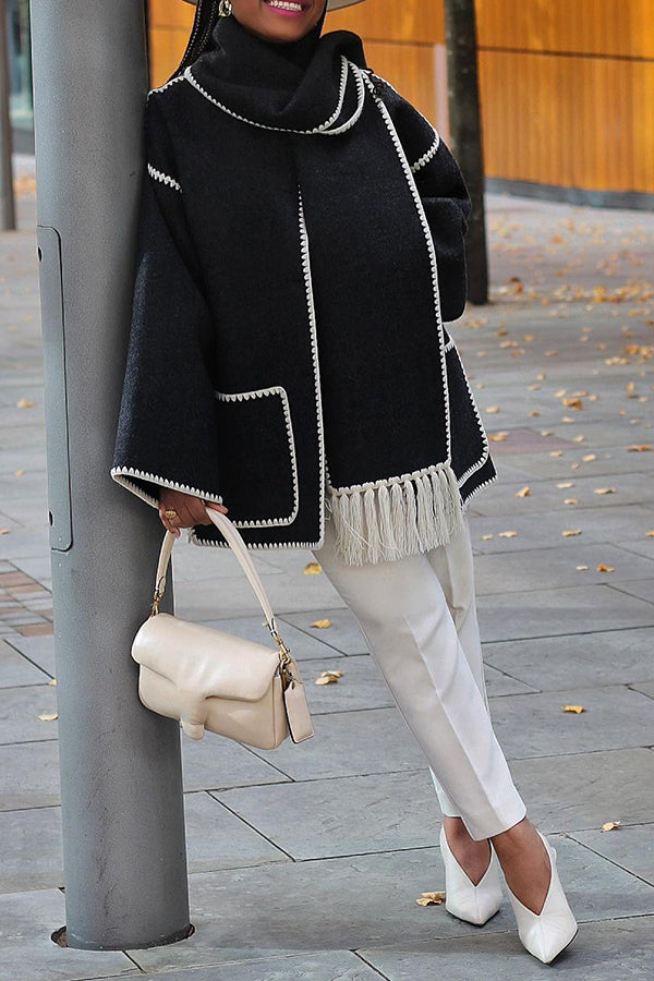 Stylish Chic Contrast Color Line Coat