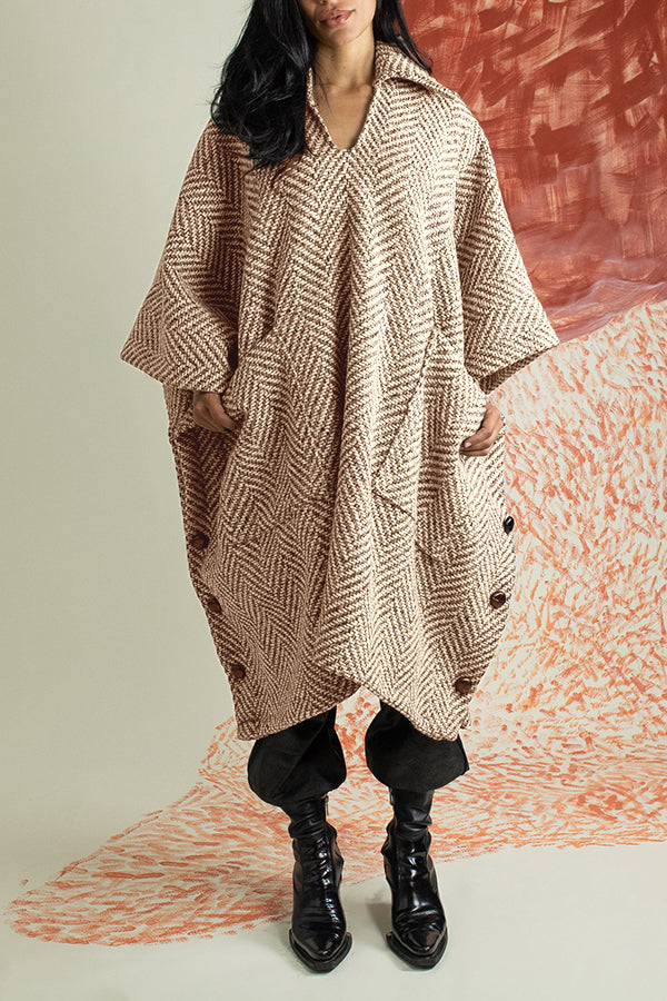 Stylish Loose Batwing Sleeve Tweed Cloak