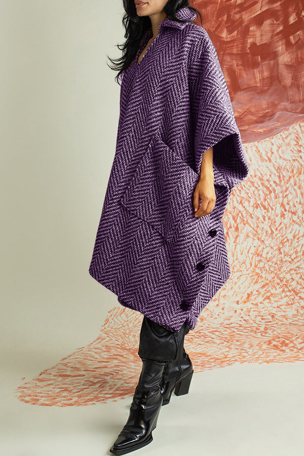 Stylish Loose Batwing Sleeve Tweed Cloak