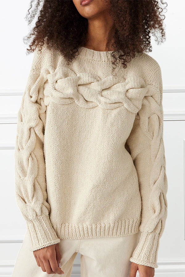 Vintage Casual Round Neck Cable Knit Sweater