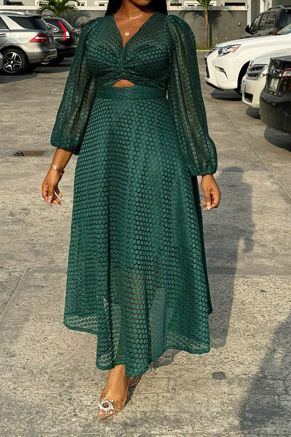 Chic Twist Front Lantern Sleeve Maxi Dress