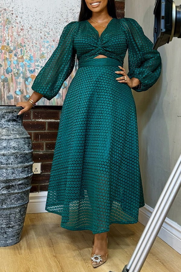 Chic Twist Front Lantern Sleeve Maxi Dress