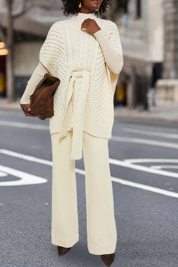 Stylish High Neck Cape Top & Knitted pants Set