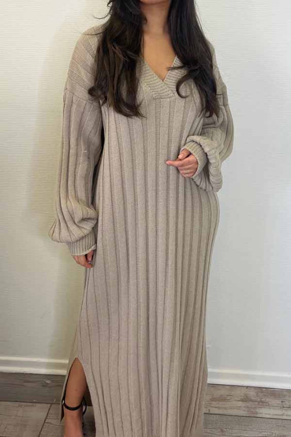 Casual V-Neck Lantern Sleeve Oversized Jumper Dress