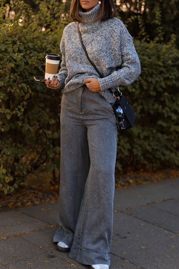 Classic Gray High Neck Loose Sweater