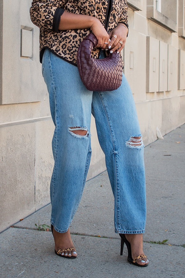 Casual Ripped Straight-Leg Solid Jeans