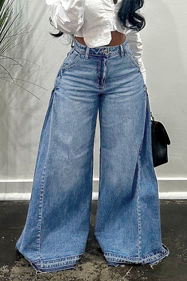 Casual Solid High Waist Wide-Leg Jeans