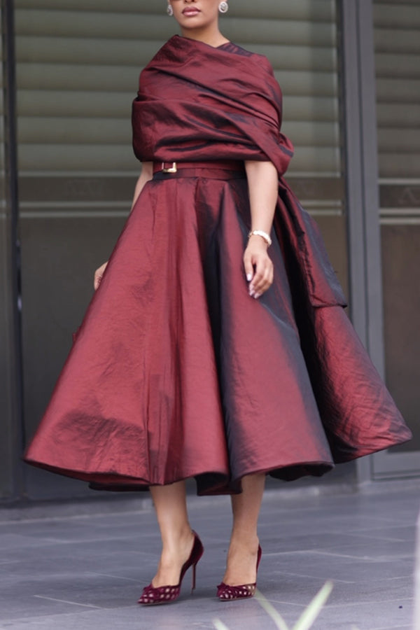 Stylish Ruched Shawl A-line Elegant Dress