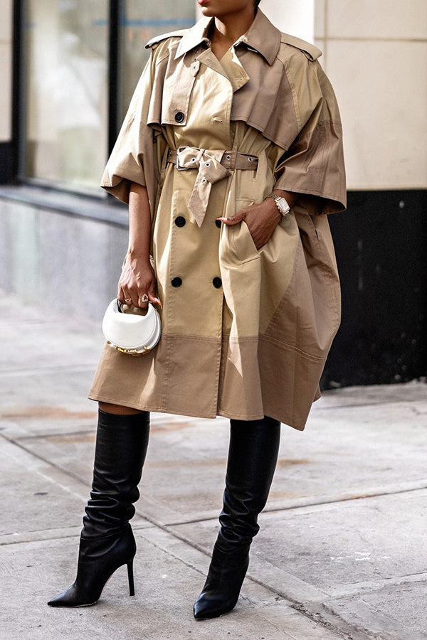 Casual Lapel Neck Double Breasted Trench Coat Dress