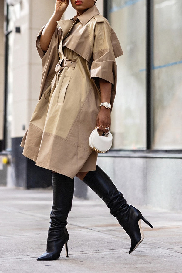 Casual Lapel Neck Double Breasted Trench Coat Dress