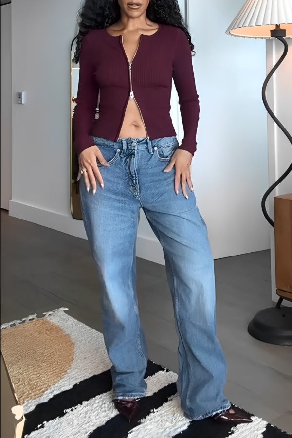 Casual Classic Solid Wide Leg Jeans