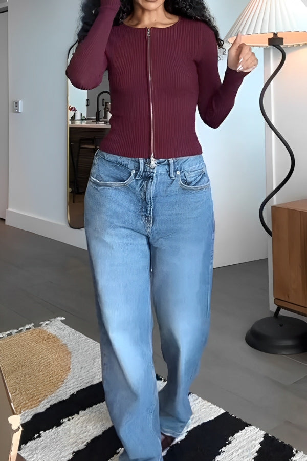 Casual Classic Solid Wide Leg Jeans