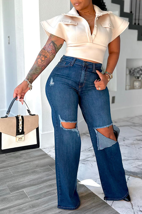 Casual Ripped Classic Wide Leg Jeans