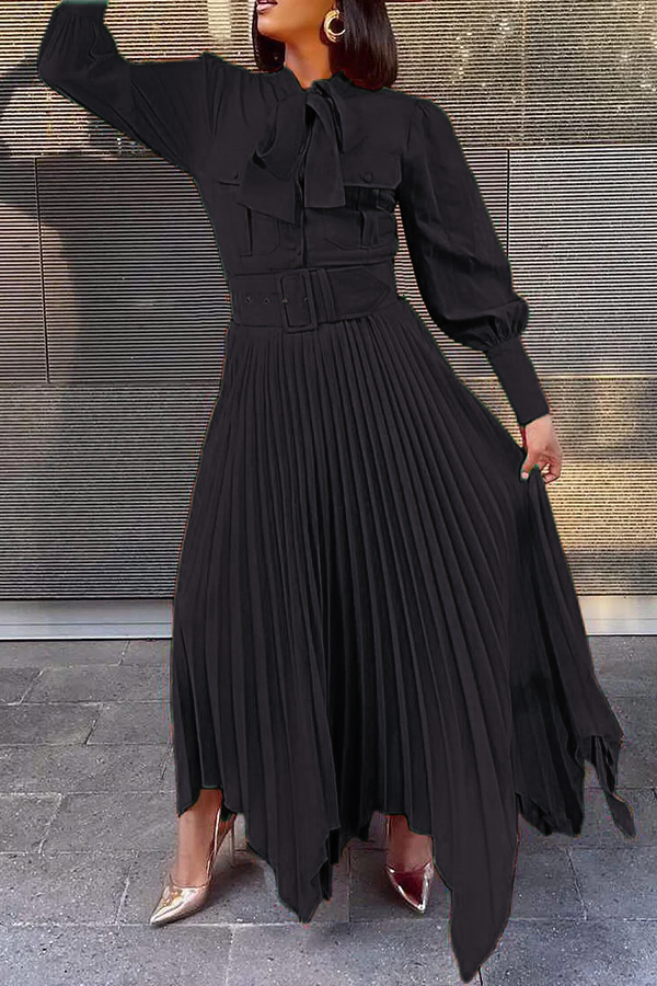 Stylish Lantern Sleeve Pleats Maxi Dress