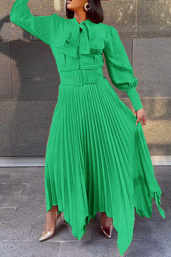 Stylish Lantern Sleeve Pleats Maxi Dress