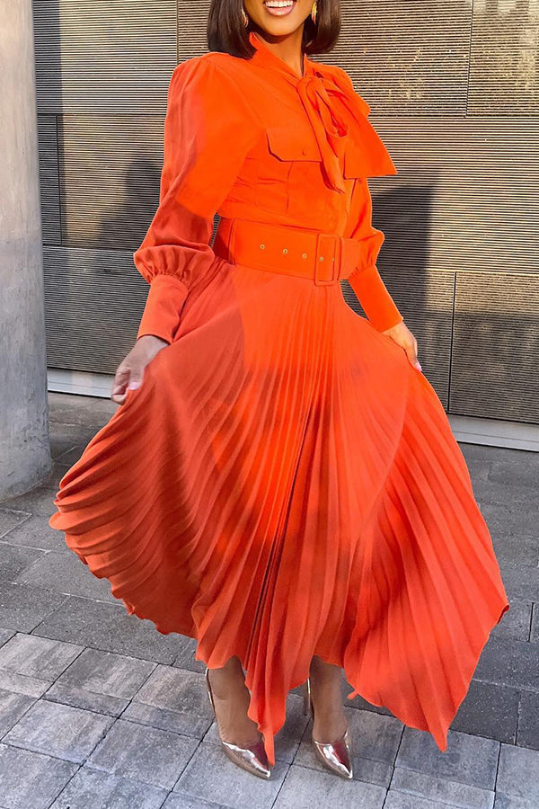 Stylish Lantern Sleeve Pleats Maxi Dress