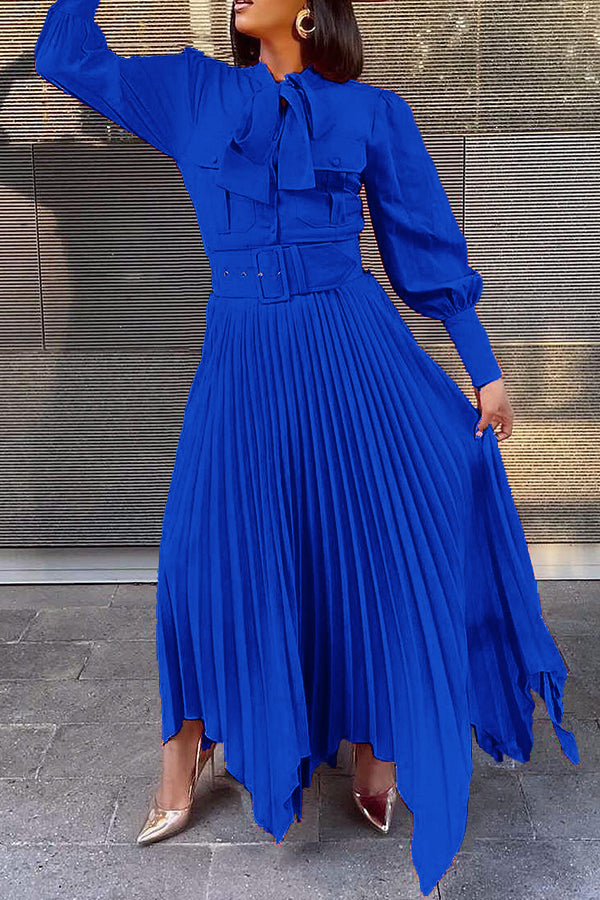 Stylish Lantern Sleeve Pleats Maxi Dress