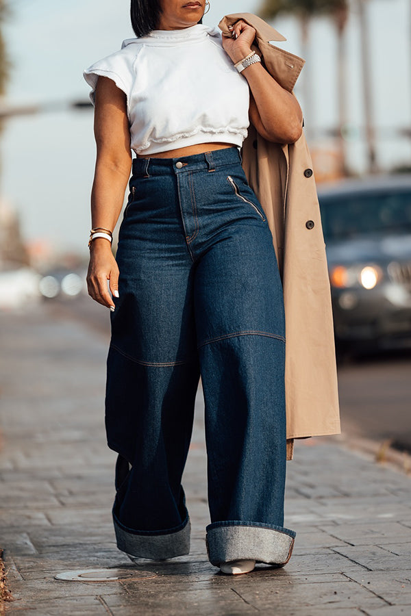 Stylish Side Cutout Wide Leg Jeans