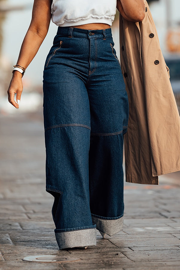 Stylish Side Cutout Wide Leg Jeans