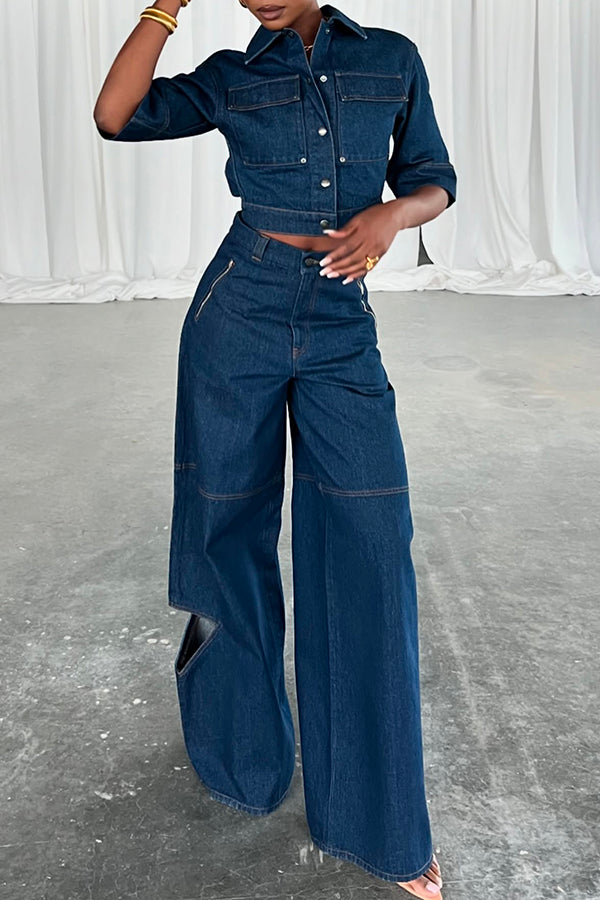 Stylish Side Cutout Wide Leg Jeans