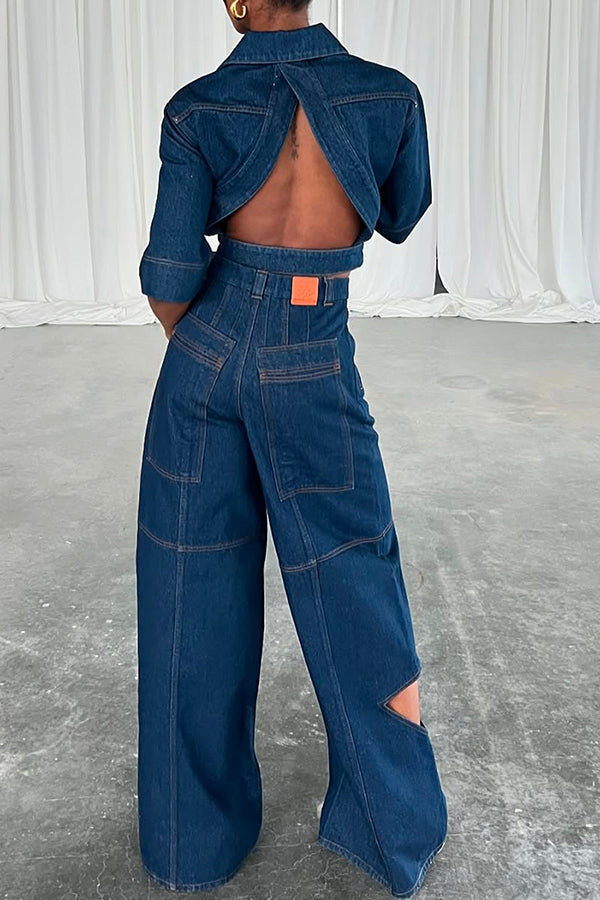 Stylish Side Cutout Wide Leg Jeans