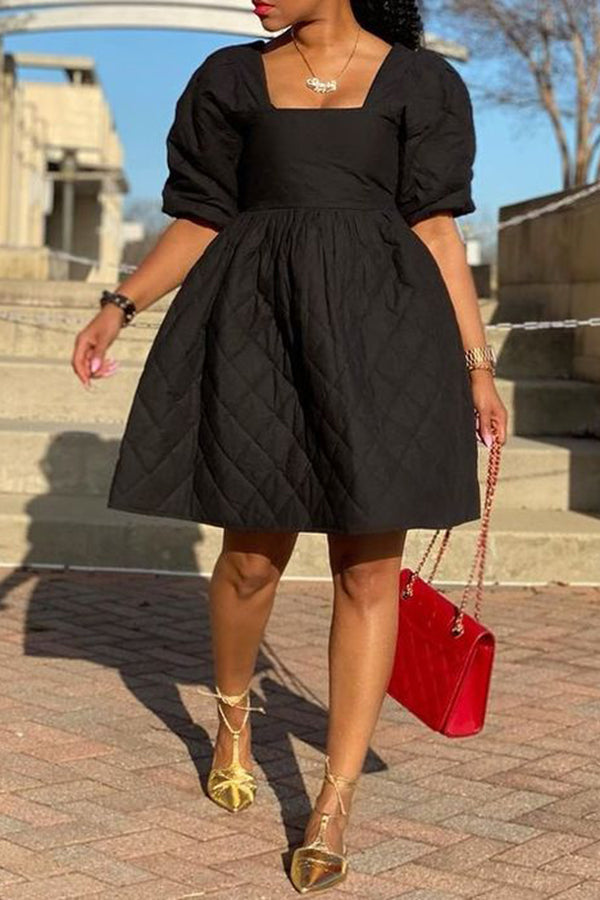 Stylish Square Neck Quilted Mini Dress