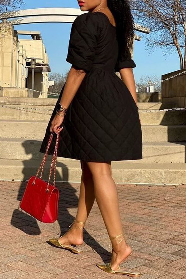 Stylish Square Neck Quilted Mini Dress