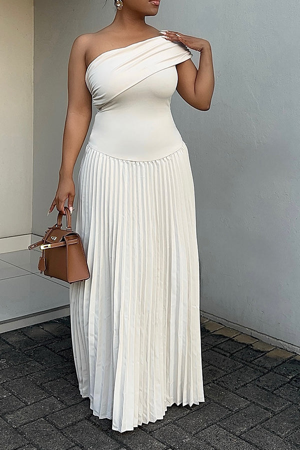 Elegant One Shoulder Ruched Hem Maxi Dress