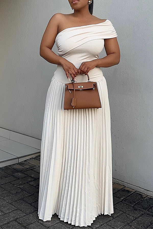 Elegant One Shoulder Ruched Hem Maxi Dress