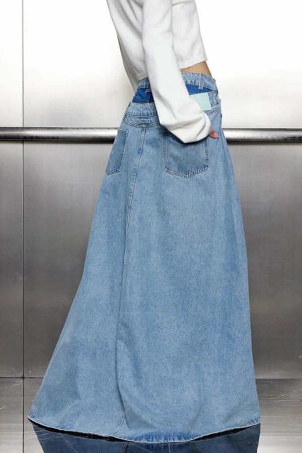 Stylish Splicing Denim Skirt Jeans