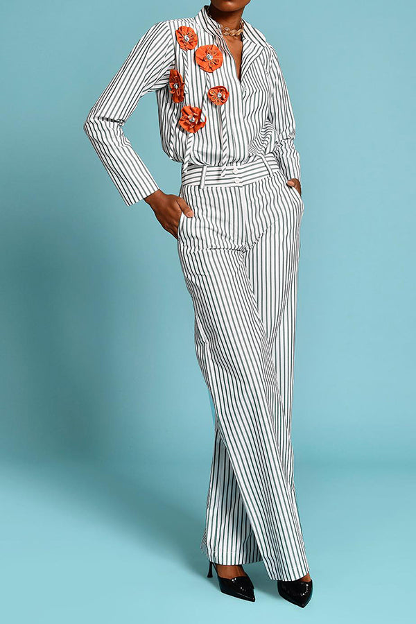 Classic Striped Flowers Shirt & Pants Set