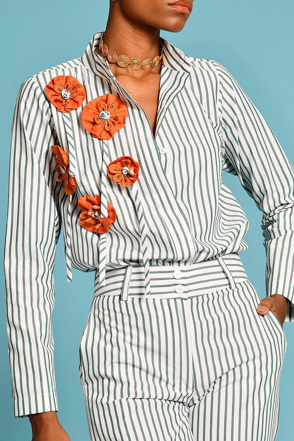 Classic Striped Flowers Shirt & Pants Set