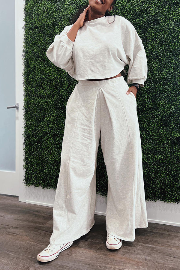 Casual Round Neck Loose Top & Wide Leg Pants Set