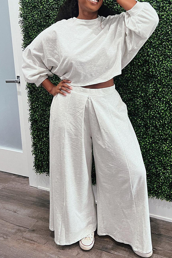 Casual Round Neck Loose Top & Wide Leg Pants Set