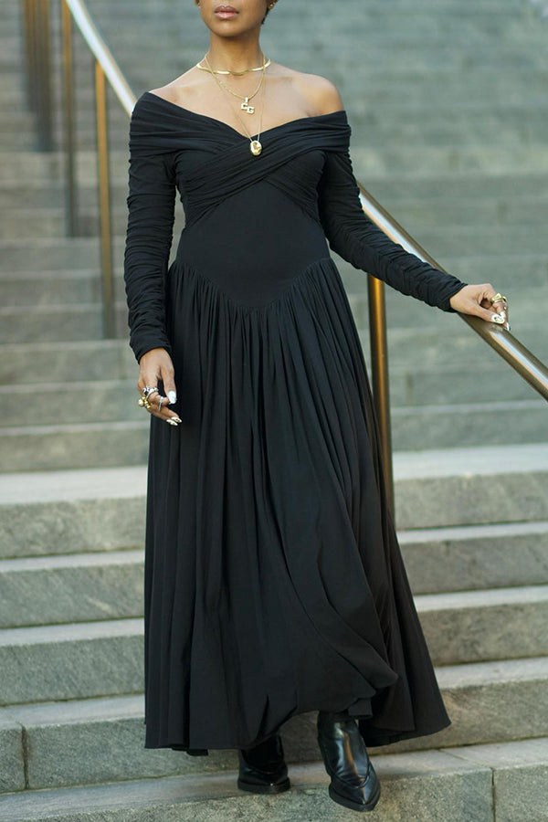 Elegant Off Shoulder Ruched Maxi Dress