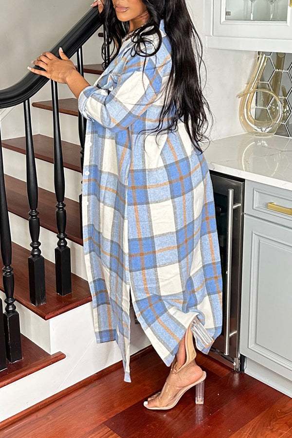 Casual Plaid Single Breasted Long Shirt