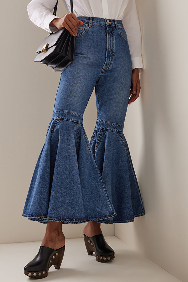 Classic Solid High-Rise Flare Leg Jeans