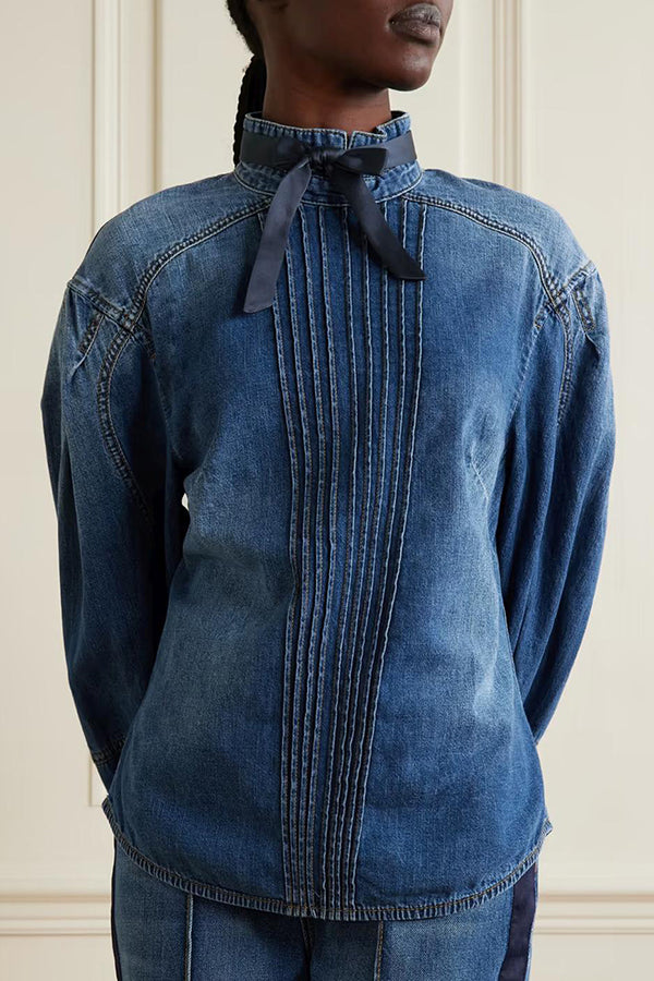 Fashion Washed Denim Tuxedo Shirt