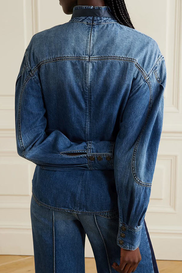 Fashion Washed Denim Tuxedo Shirt