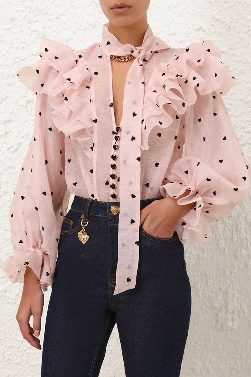 Fashion Layered Ruffle Sleeve Love Print Shirt