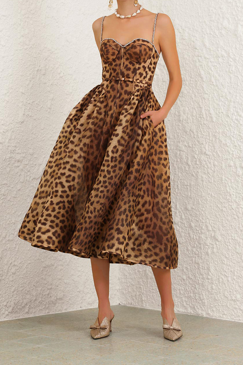 Elegant Leopard Print A-Line Cami Dress