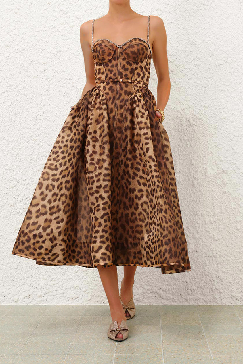 Elegant Leopard Print A-Line Cami Dress