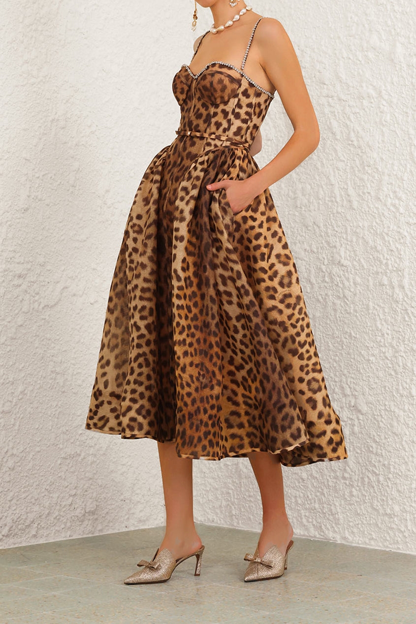 Elegant Leopard Print A-Line Cami Dress