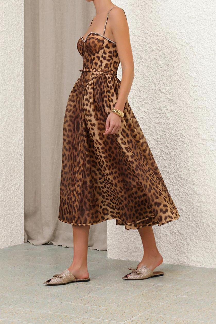 Elegant Leopard Print A-Line Cami Dress