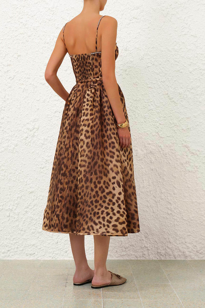 Elegant Leopard Print A-Line Cami Dress