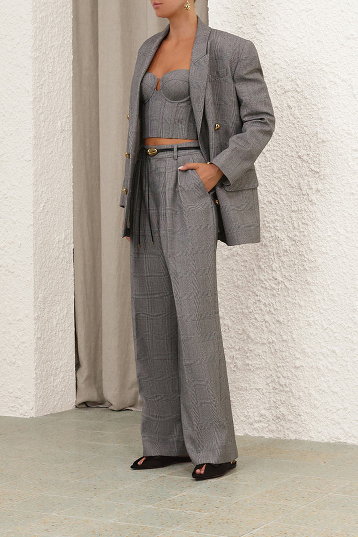 Classic Peak Collar Plaid Blazer & Tailored Pants Set